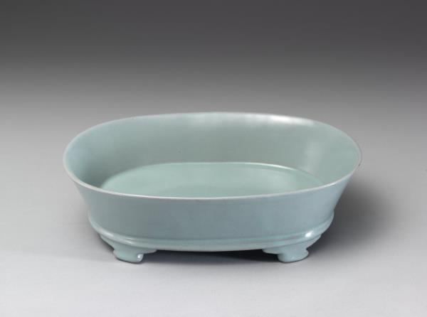 汝窯 青瓷無紋水仙盆