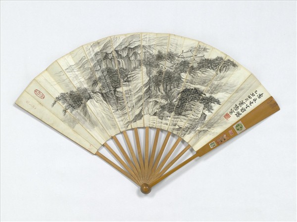 清梁啟超行書辛棄疾醜奴兒近民國蕭愻山水　成扇　清梁啟超行書辛棄疾醜奴兒近