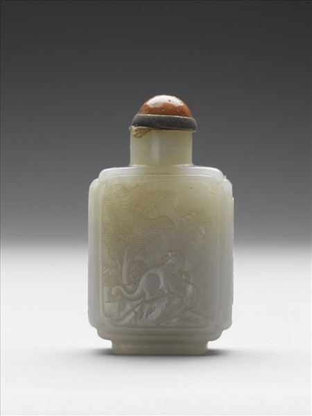 玉耄耋長春方壺鼻煙壺