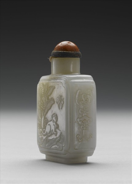 玉耄耋長春方壺鼻煙壺