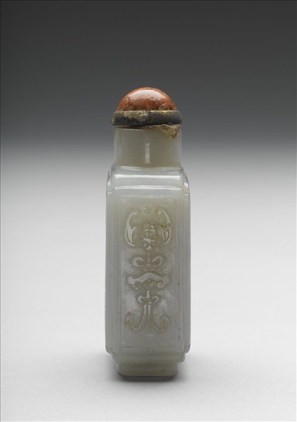 玉耄耋長春方壺鼻煙壺