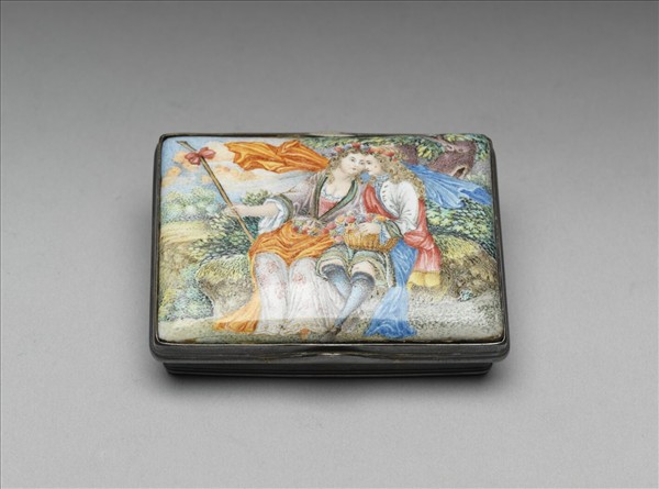 銀嵌銅胎畫琺瑯西洋人物圖鼻煙盒