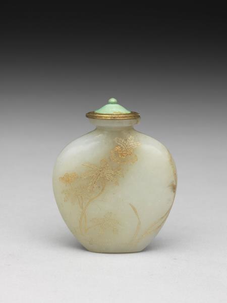 玉填金花卉鼻煙壺