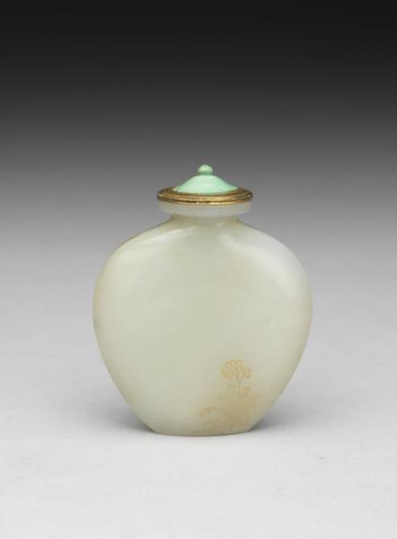 玉填金花卉鼻煙壺