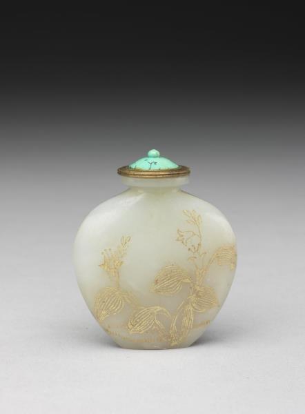 玉填金花卉鼻煙壺