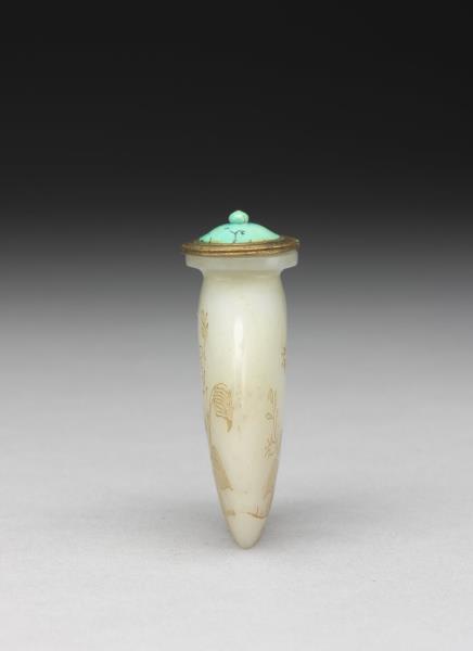 玉填金花卉鼻煙壺