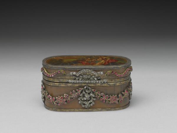 銀嵌寶石漆鼻煙盒