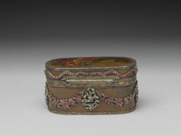 銀嵌寶石漆鼻煙盒