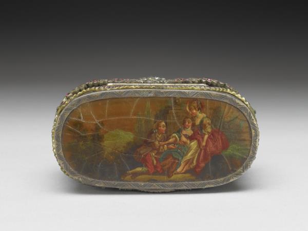 銀嵌寶石漆鼻煙盒