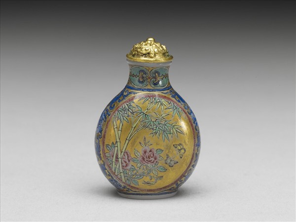 玻璃胎畫琺瑯花鳥紋鼻煙壺