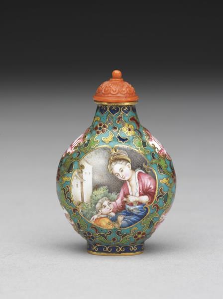 掐絲兼畫琺瑯西洋母子圖