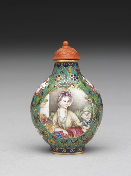 掐絲兼畫琺瑯西洋母子圖