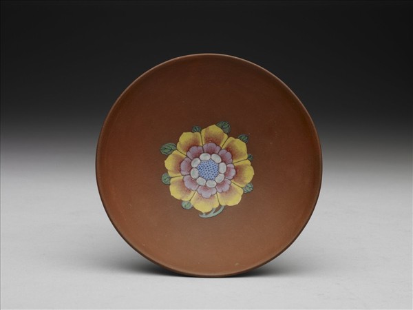 宜興胎琺瑯彩四季花卉蓋碗