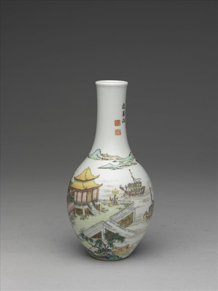 琺瑯彩龍舟圖膽瓶