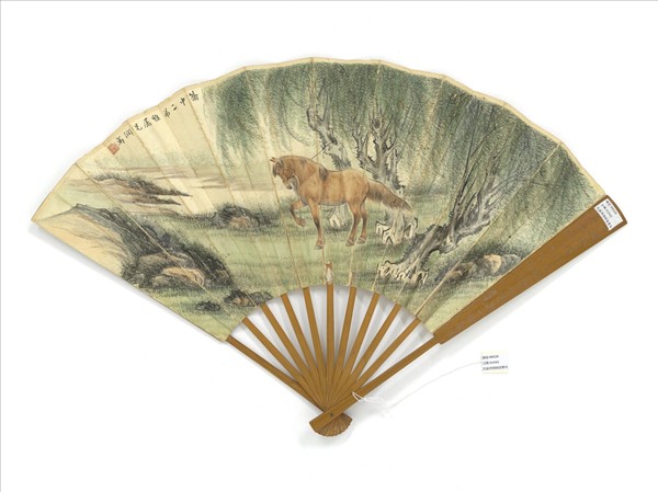 民國溥僴柳蔭繫馬溥伒書米芾李太師帖張季明帖　成扇　溥伒書米芾李太師帖張季明帖