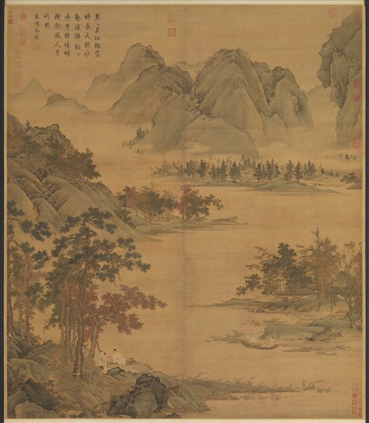 明仇英秋江待渡　軸