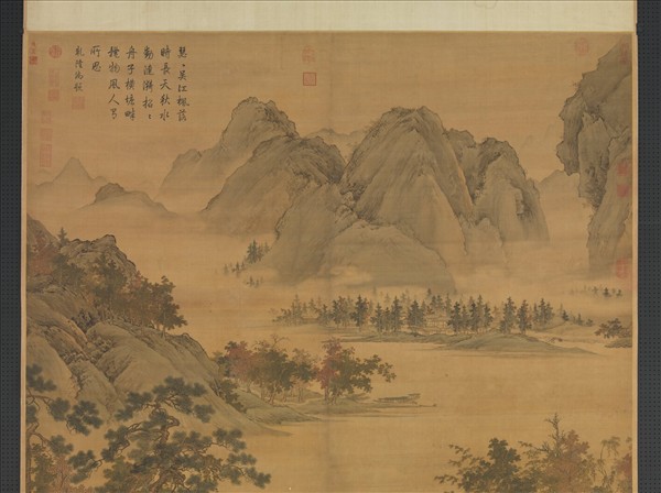 明仇英秋江待渡　軸