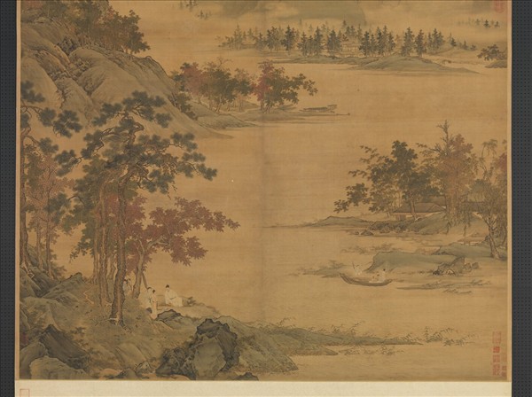 明仇英秋江待渡　軸