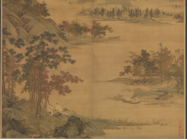 明仇英秋江待渡　軸