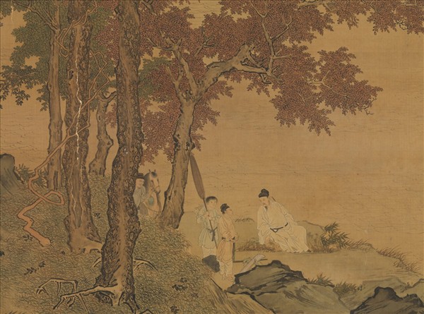 明仇英秋江待渡　軸