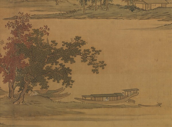 明仇英秋江待渡　軸