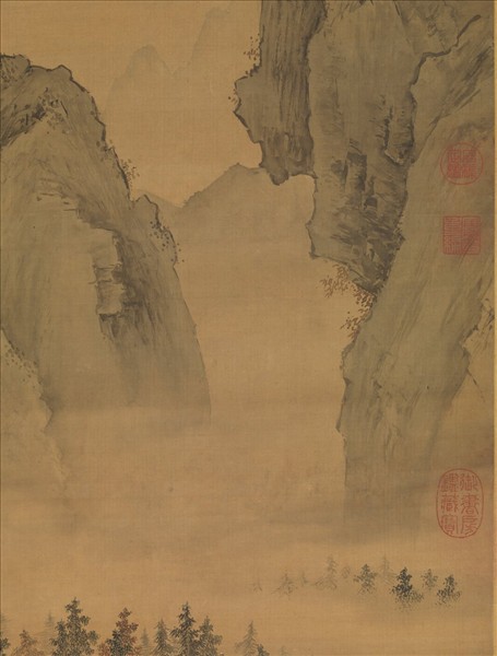 明仇英秋江待渡　軸