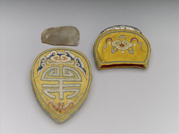 黃緞彩繡福壽如意火鏈