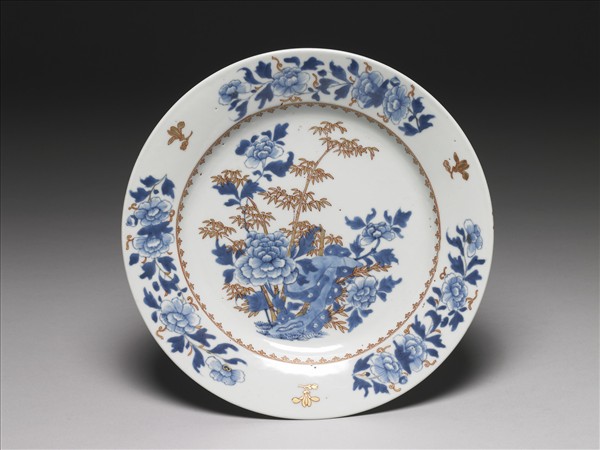 青花描金花卉紋盤