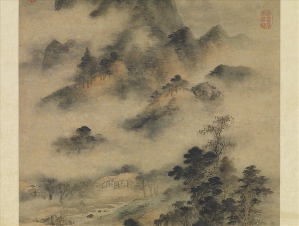 元高克恭林巒烟雨圖　軸