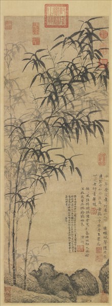 元王蒙竹石流泉　軸