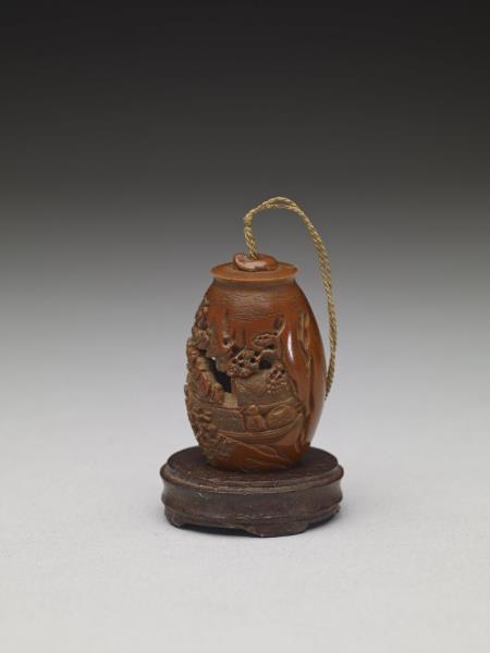 橄欖核雕松陰漁樂扇墜