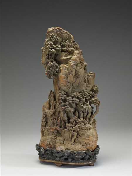 竹根雕山水人物擺件