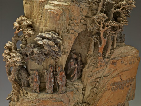 竹根雕山水人物擺件