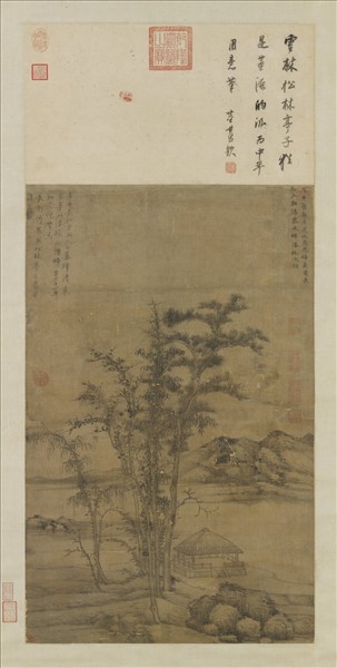 元倪瓚松林亭子　軸
