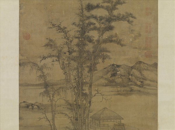 元倪瓚松林亭子　軸