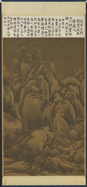 Temple désolé dans les montagnes enneigées — attribué à Fan Kuan