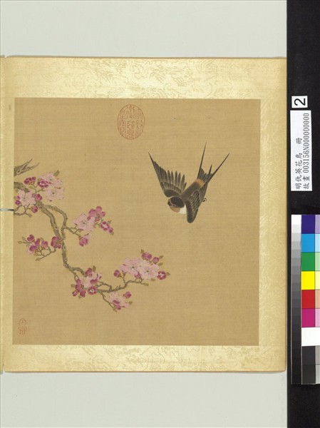 明仇英花鳥　冊　杏花飛燕