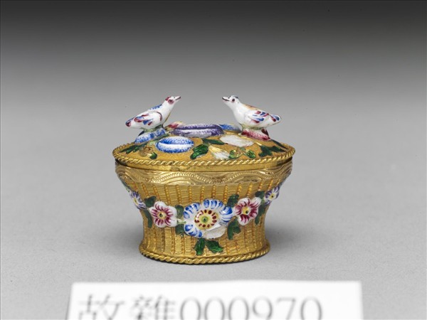 鍍金鑲琺瑯花鳥籃盒