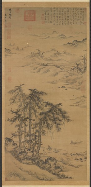 元朱德潤林下鳴琴　軸