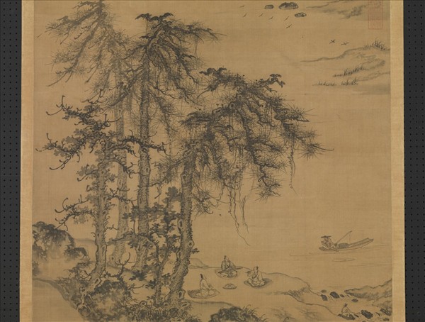 元朱德潤林下鳴琴　軸