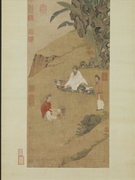 宋錢選畫盧仝烹茶圖　軸