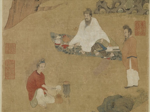 宋錢選畫盧仝烹茶圖　軸