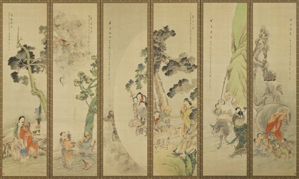 清錢慧安人物十二屏風　虎溪三笑
