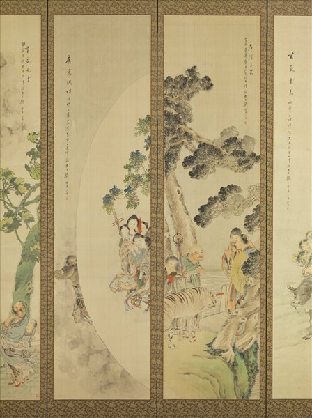 清錢慧安人物十二屏風　虎溪三笑