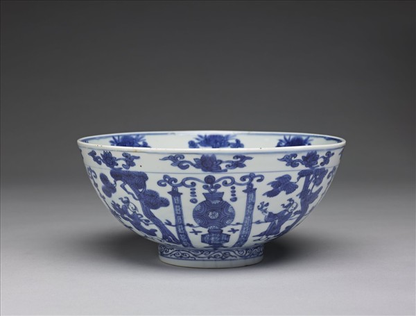 Bowl with lanterns and immortals decoration in underglaze blue by Unknown artist