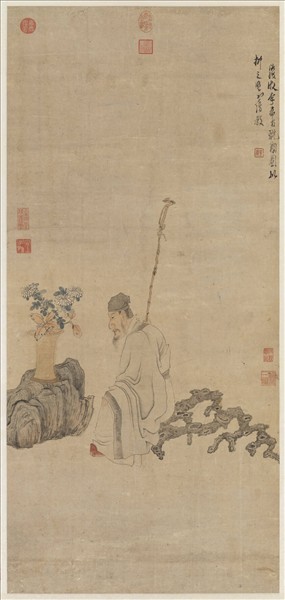 明陳洪綬玩菊圖　軸