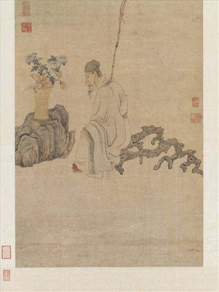 明陳洪綬玩菊圖　軸