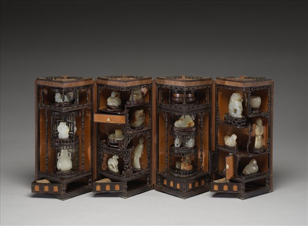 紫檀木鑲竹絲轉盤格子