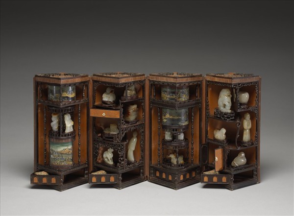 紫檀木鑲竹絲轉盤格子